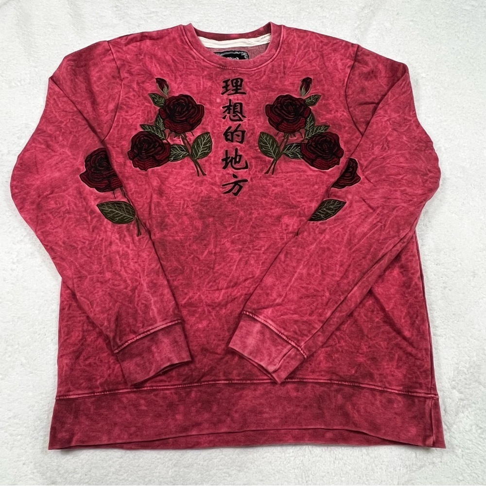 BLIND ROOSTER “Ideal Place”Asian Red Rose Embroidered Soft Sweatshirt Size Large